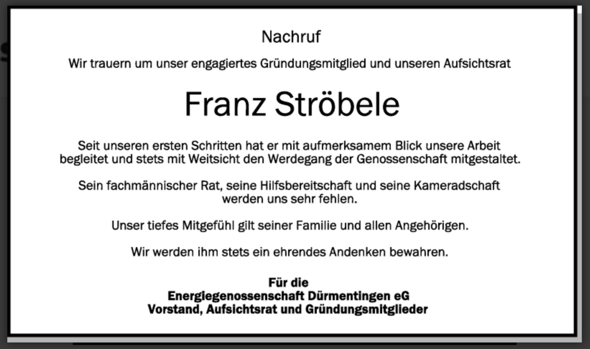 Nachruf Franz Ströbele